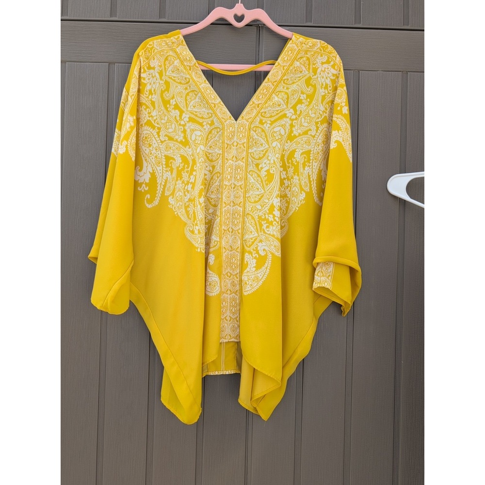 Rose + Olive‎ mustard paisley v neck women's Boho blouse Large